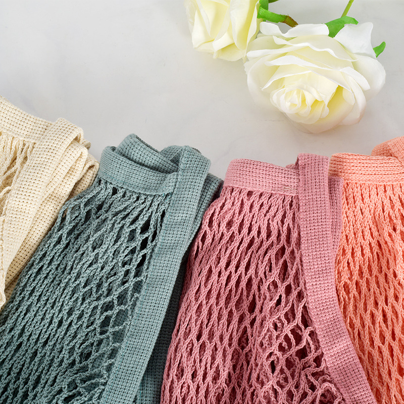 Vegetable Kitchen Cotton Net Bag w/Long Handle String & Pocket 7