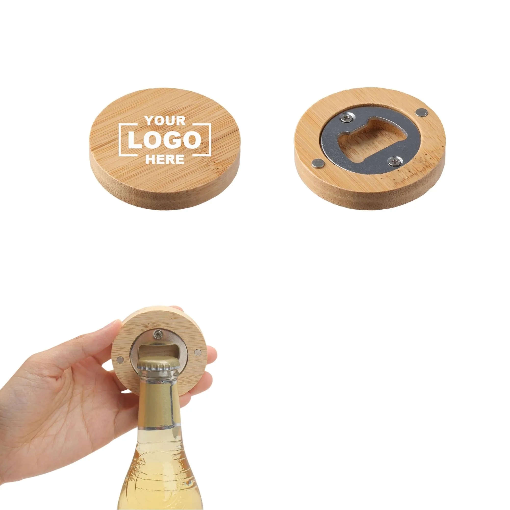 Circular Bamboo And Wood Fridge Magnet Corkscrew