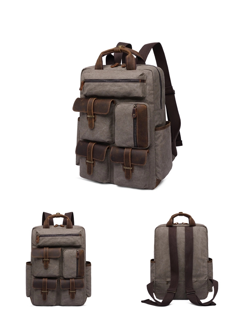 Vintage canvas Leather Backpack 6