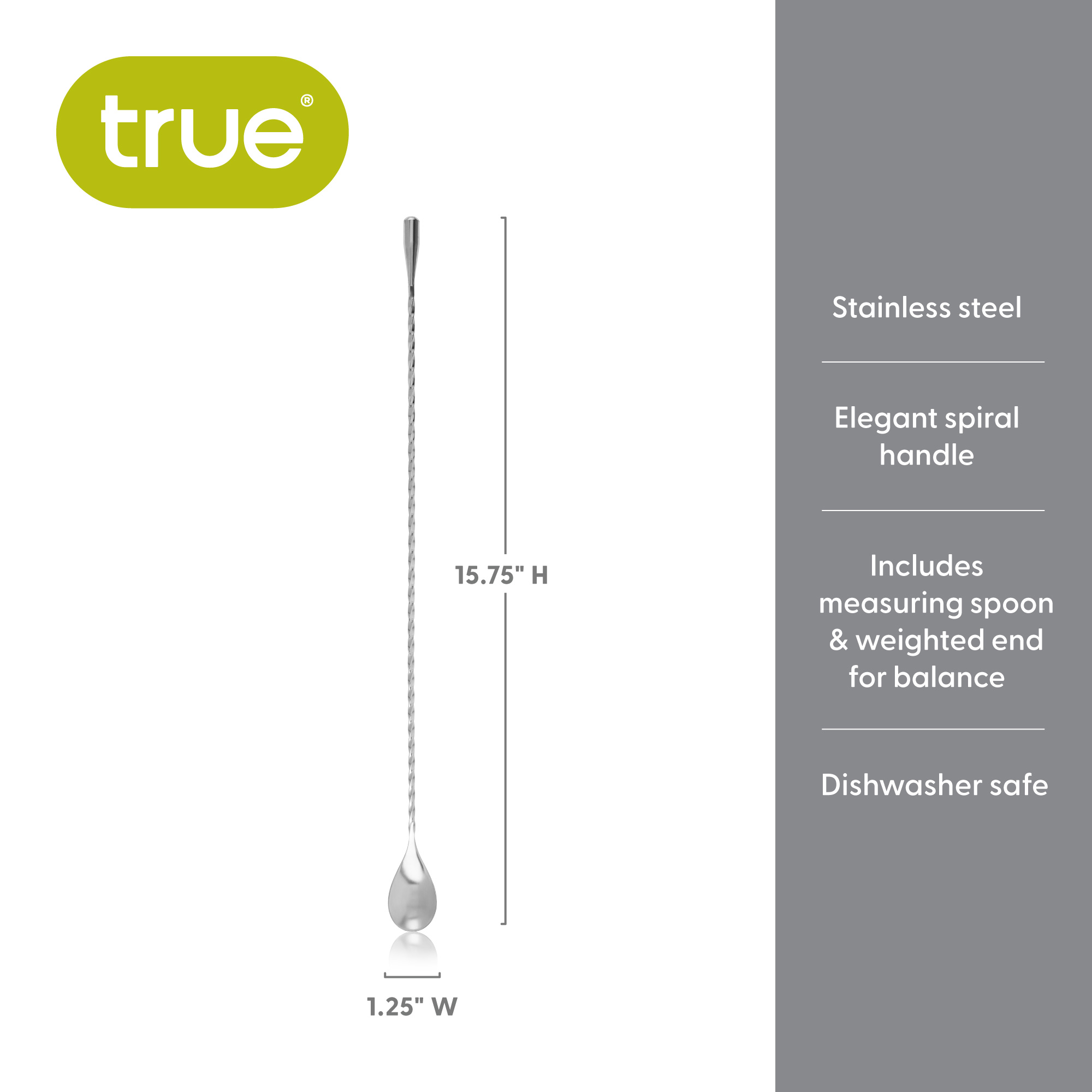 True® Twist Professional Weighted Bar Spoon 5