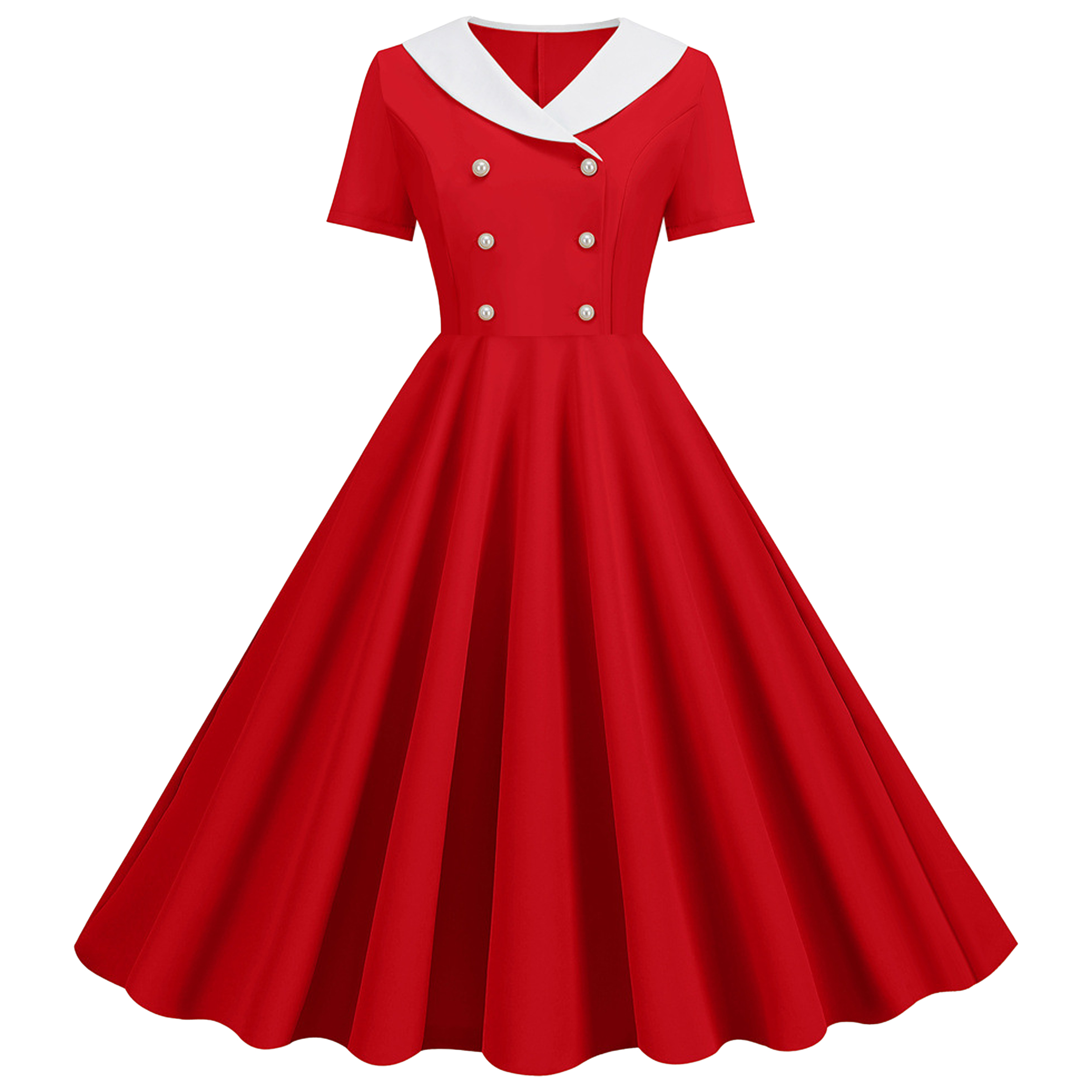 Polyester Fashionable V-Neck Double Breasted Dress 4