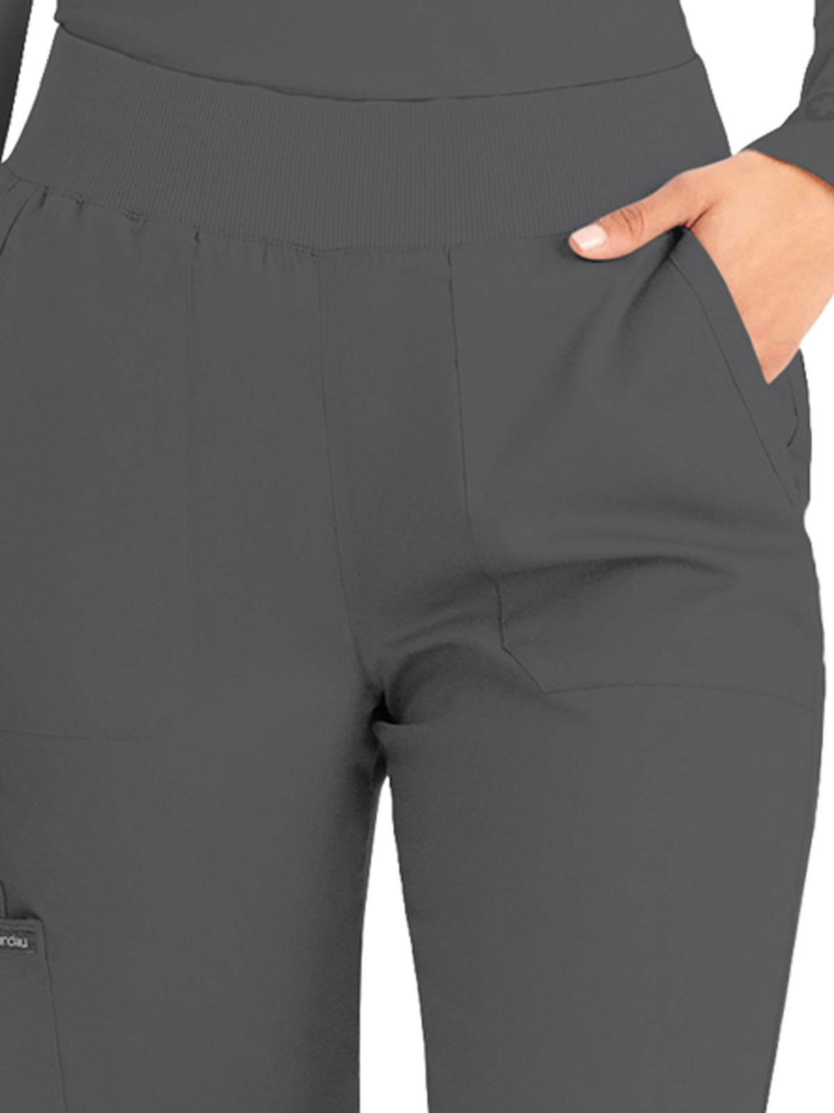 Landau - ProFlex - Women's Five-Pocket Mid-Rise Rib-Knit Elastic Waist Straight Leg Pant 38