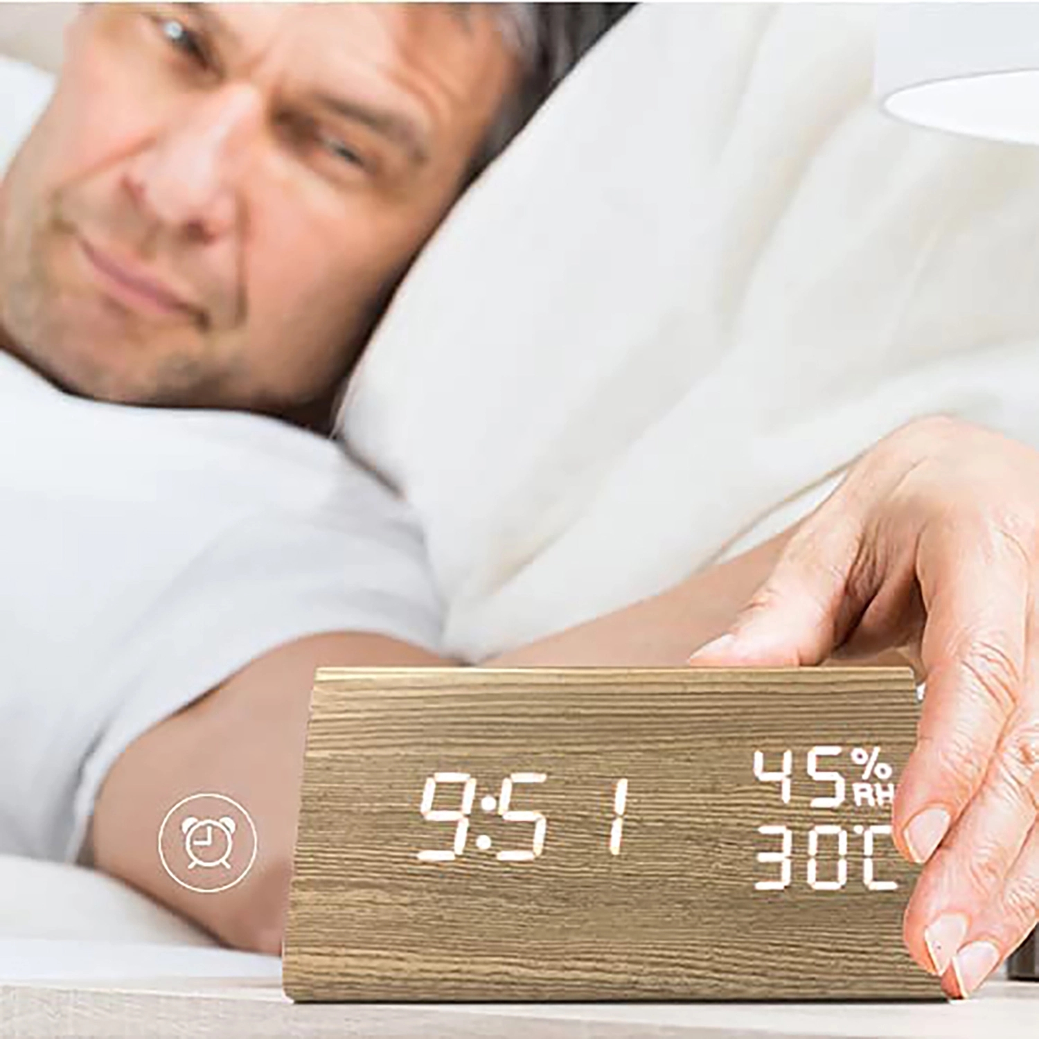 Humidity Temperature Wood Alarm Clock 6