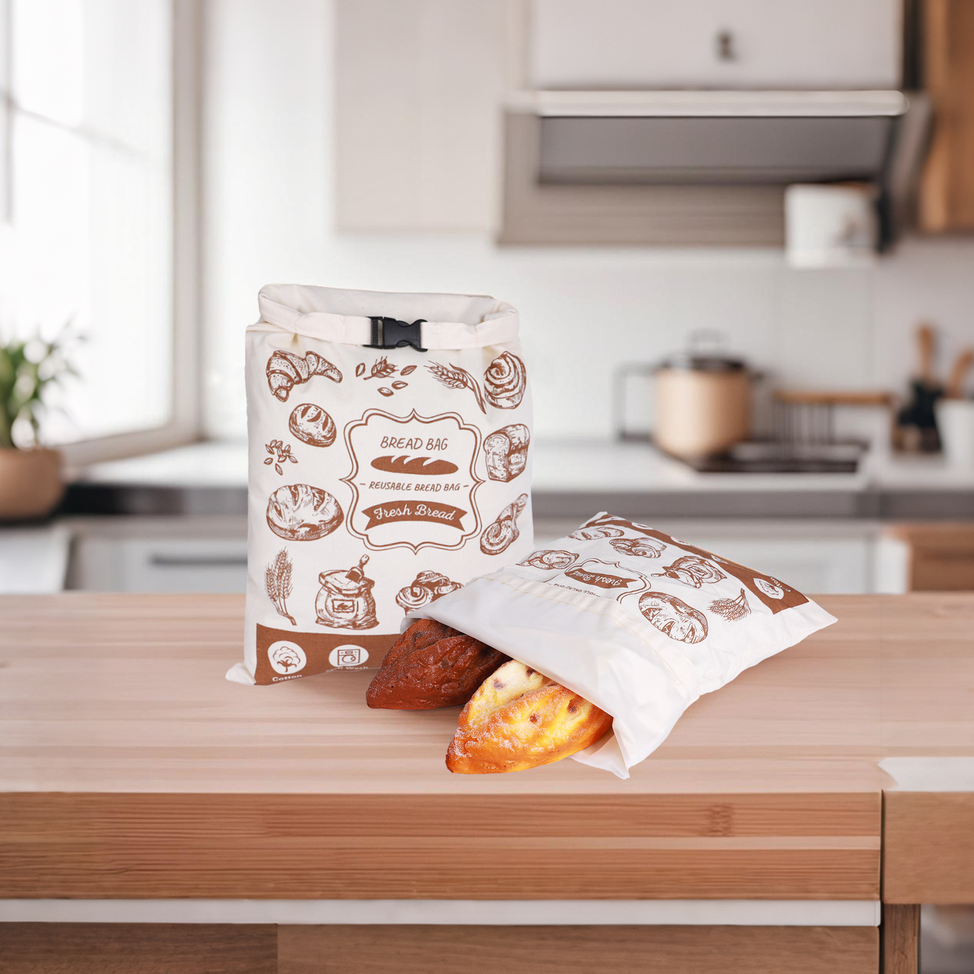 Reusable Cotton and TPU Inner Bread Bags with Buckle 2