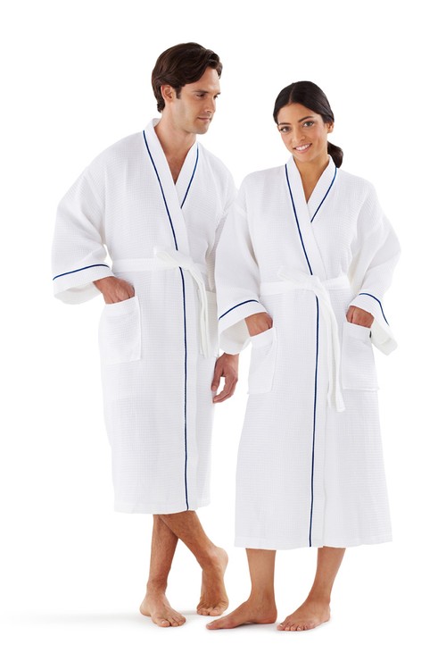 Basic Kimono Collar Waffle Bathrobe w/ Piping 6