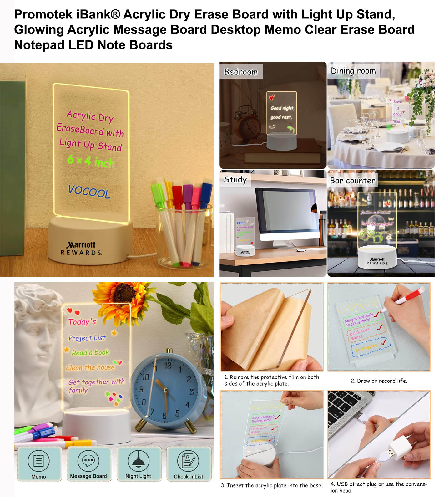 iBank ® Acrylic Erase Board with Light Up Stand, Glowing Message Board 1