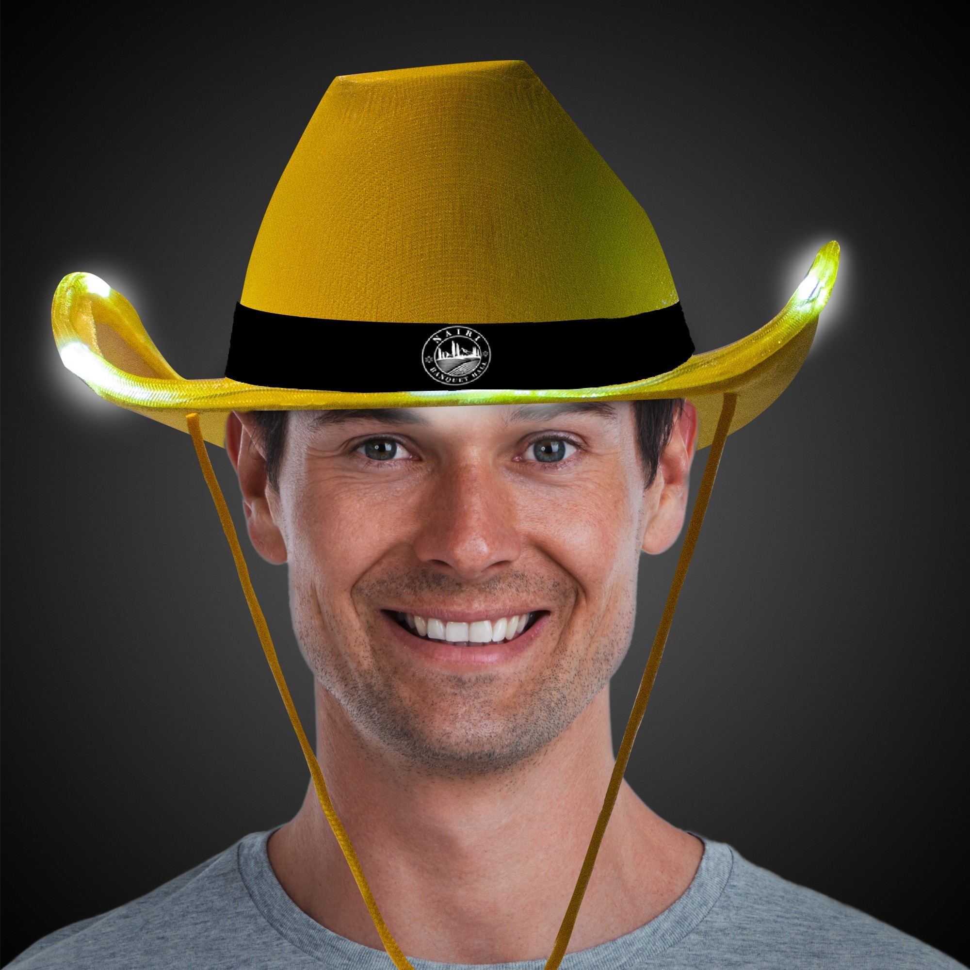 Yellow Iridescent Light Up Cowboy Hat(Black Imprinted Band) 2