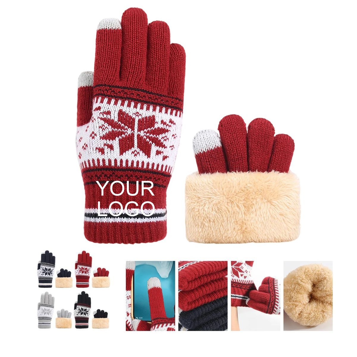 Customizable Touchscreen Gloves 9.85 inches with Snowflake Design 2
