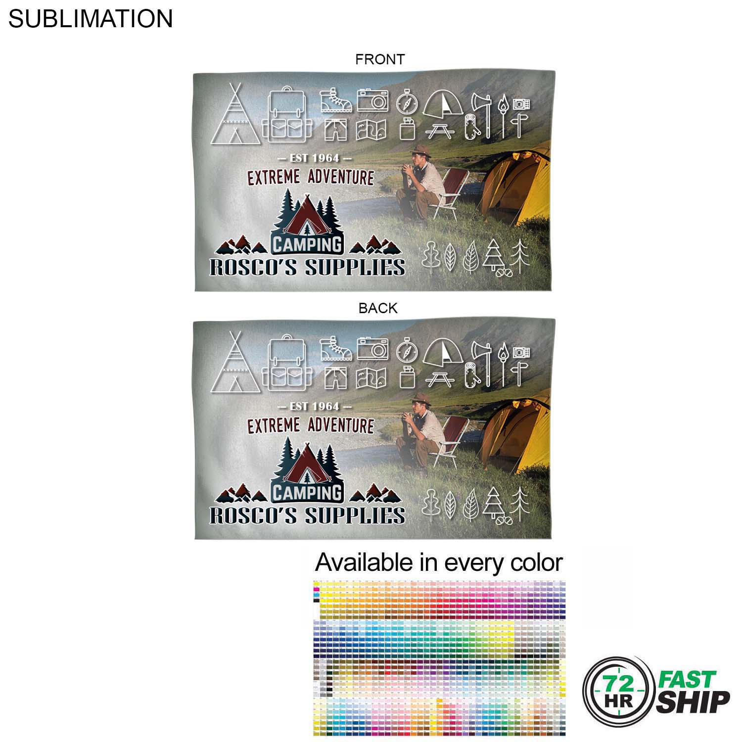 72 Hr Fast Ship - Microfiber Dri-lite Terry Branding Towel, 15x25, Sublimated Edge to Edge 2 sides