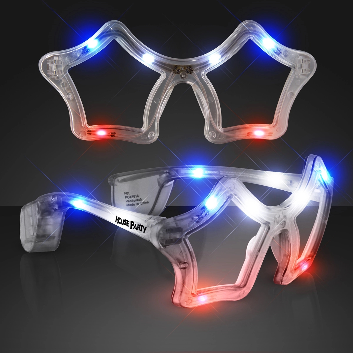 Red White & Blue Flashing Star LED Sunglasses 2