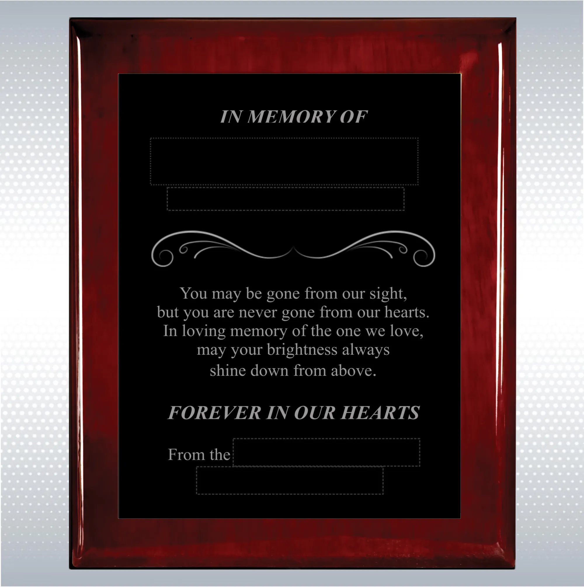 Rosewood Piano Finish Wood Personalized Memorial Plaque Gift 18