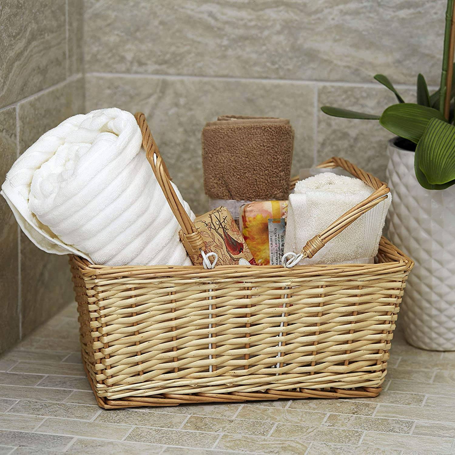 Portable Hand Woven Wicker Picnic Basket w/ Handle 7