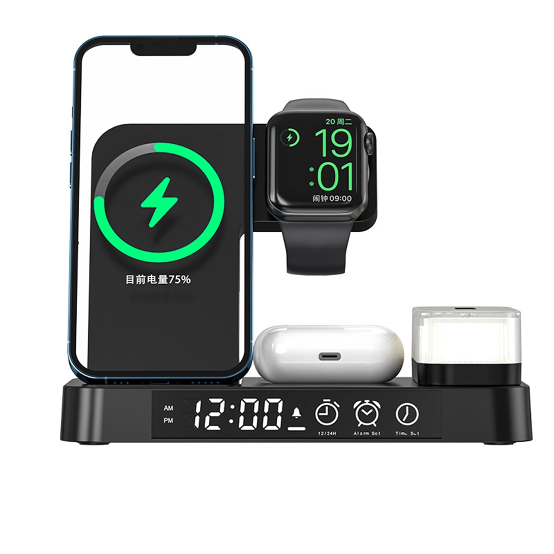 3 In 1 Digital Alarm Clock 15 Watt Qi Fast Wireless Charger 9