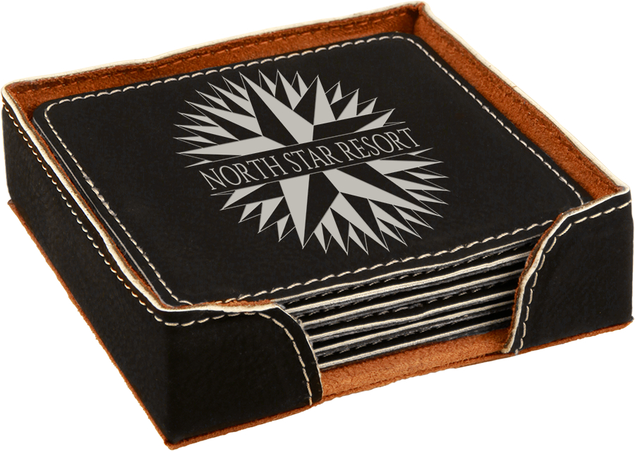 4" x 4" Black/Silver Square Leatherette 6-Coaster Set 2