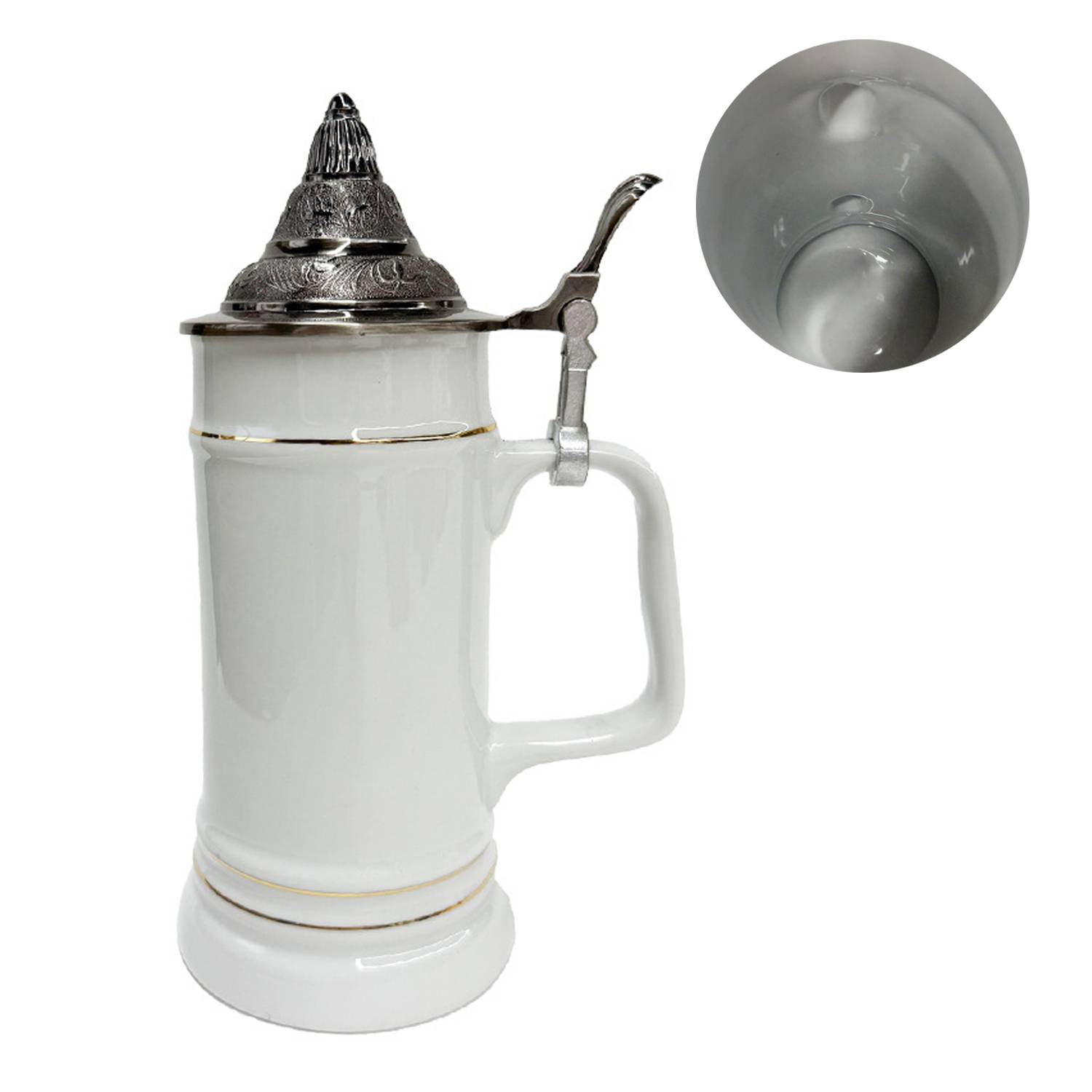 25oz Ceramic Beer Stein Mug w/ Pewter Lid 6
