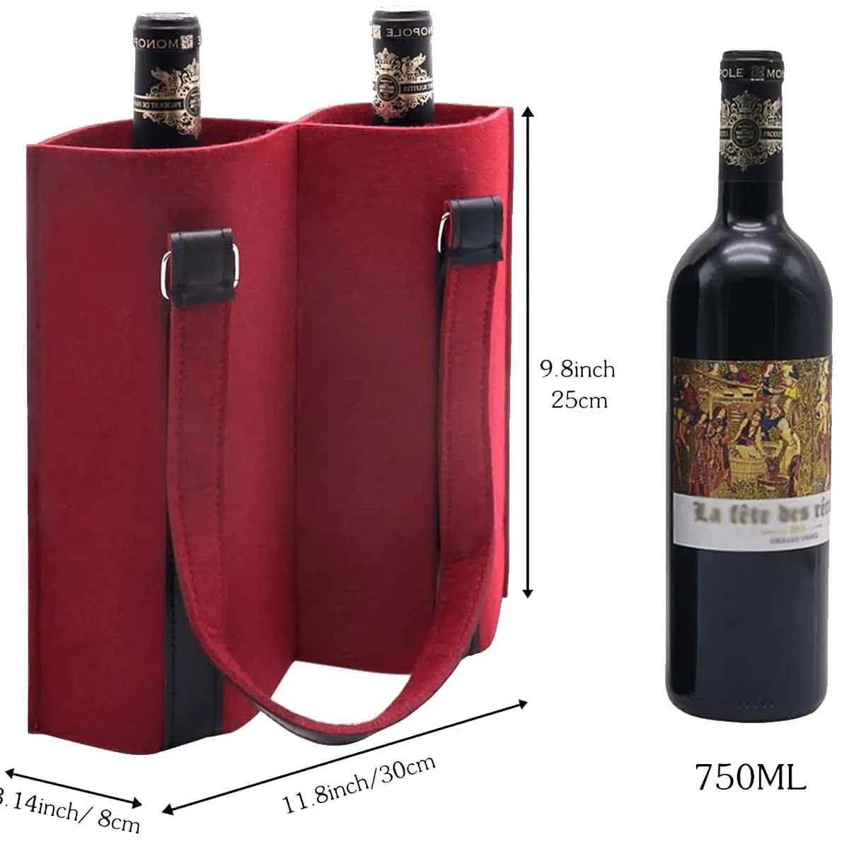 2 Bottle Tote Bag Wine Felt Travel Reusable Gift Carrier 6