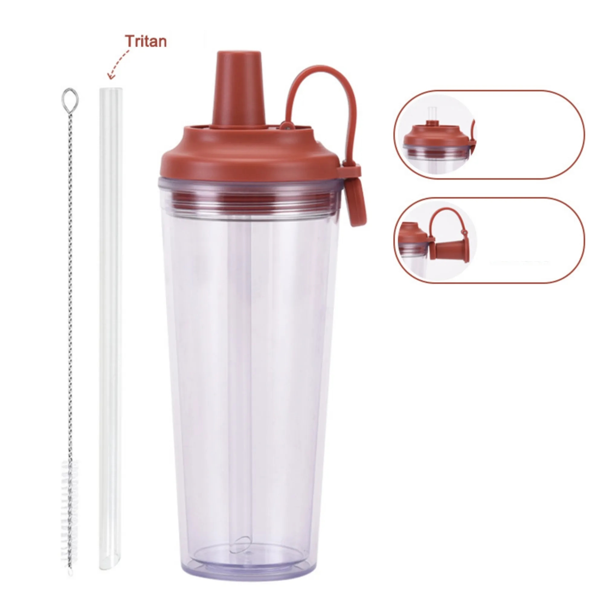 24oz Double-Layer Plastic Straw Cup 24