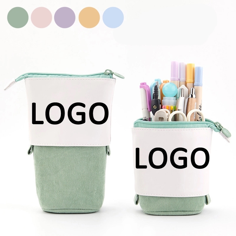 PU & Corduroy Stand-up Retractable Pen Pencil Organizer Bag 1