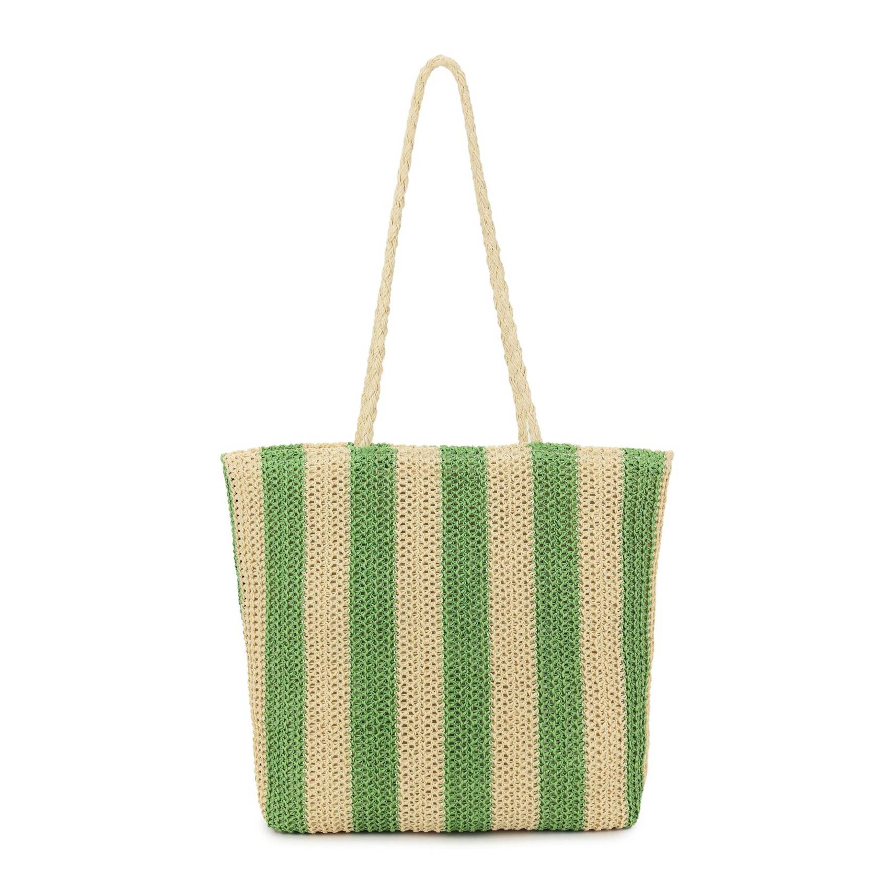 Women Beach Straw Striped Tote Bag 9