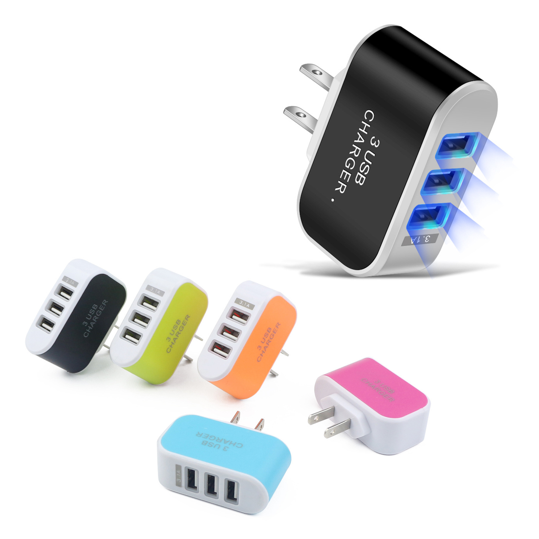 USB Fast Universal Power Charger with 3 Port MOQ 50pcs