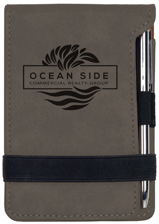 3 1/4" x 4 3/4" Gray Leatherette Mini Notepad with Pen 1