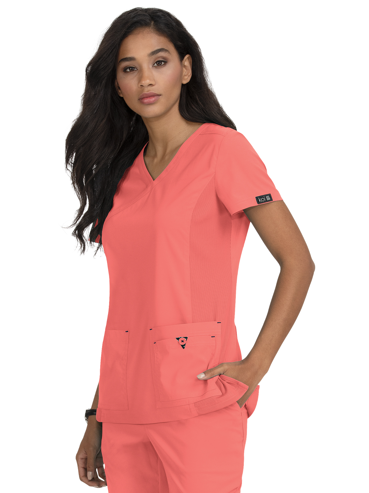 koi - Basics - Women's Four-Pocket Mock-Wrap Neck Katie Top 4