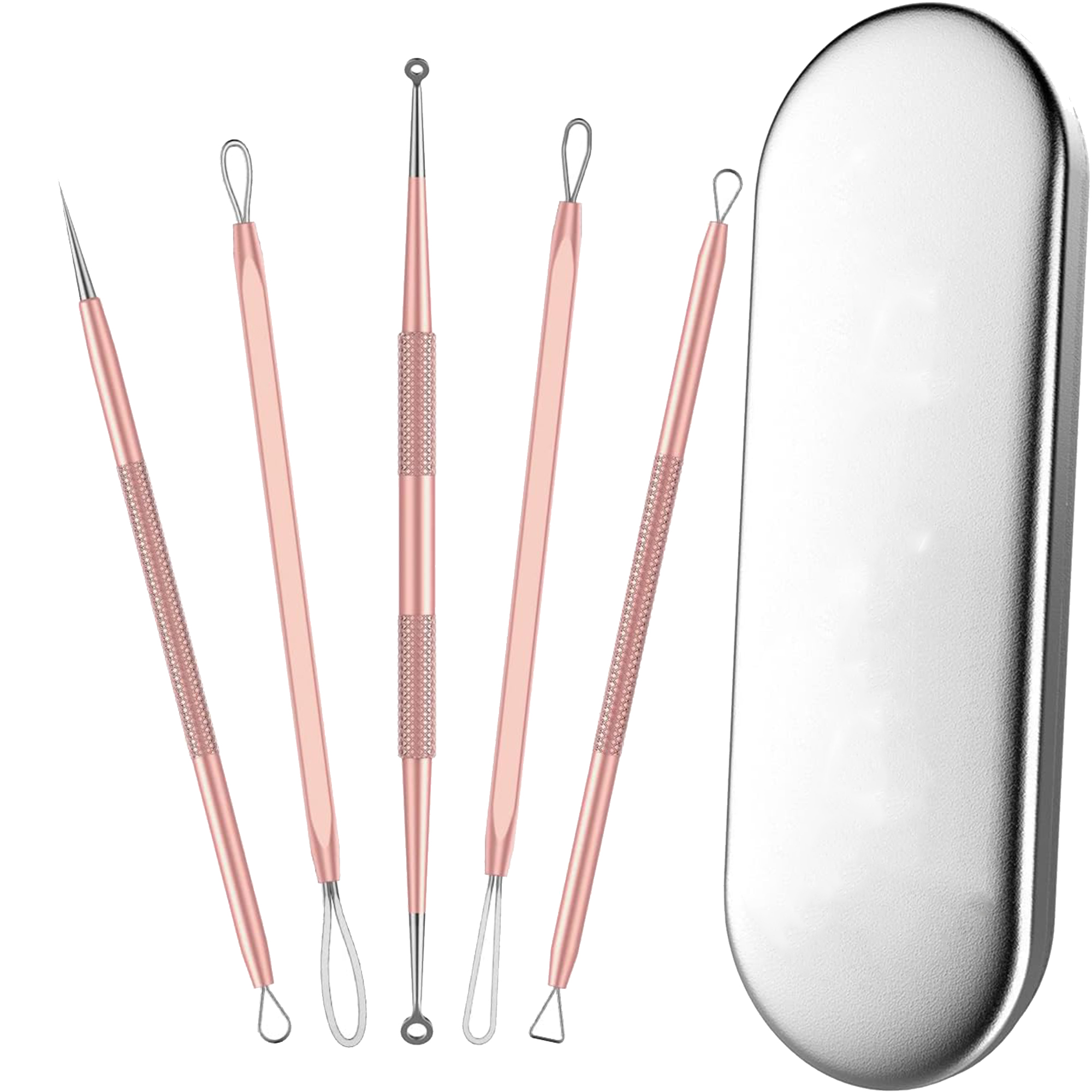 5-Piece Blackhead Remover Kit with Metal Case, Dual-Ended Stainless Steel Pimple Extractor Tool 2