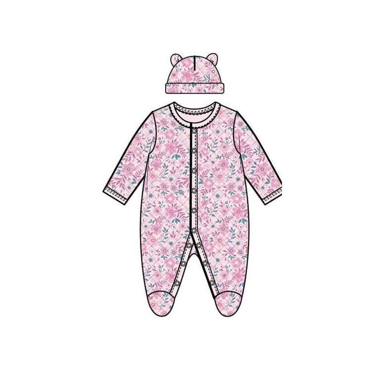 Girls' Quilted Sleep & Play Bodysuits with Hat Pink 0-9M 2