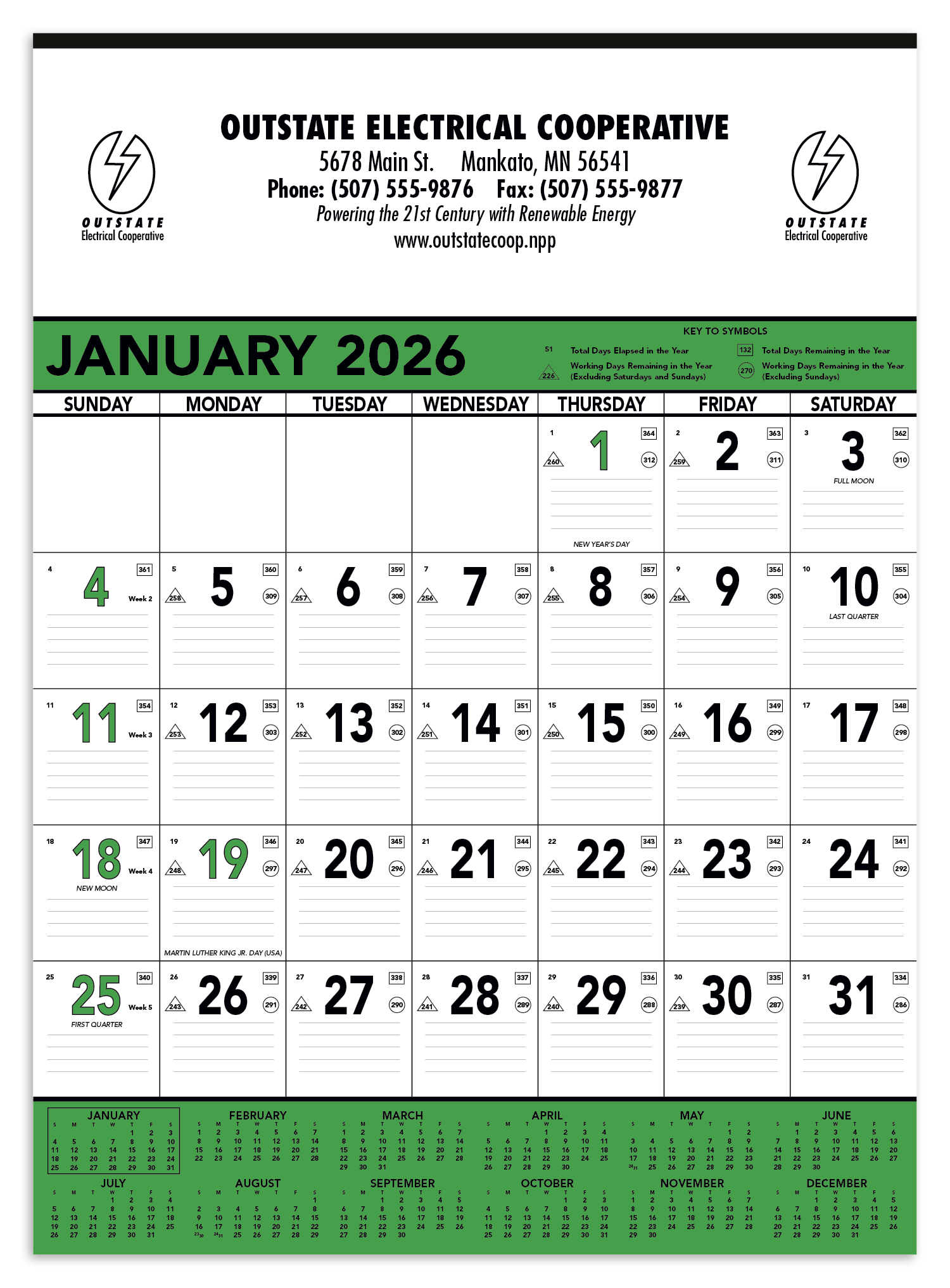Triumph® Calendars Green & Black Contractor Memo Calendar 10