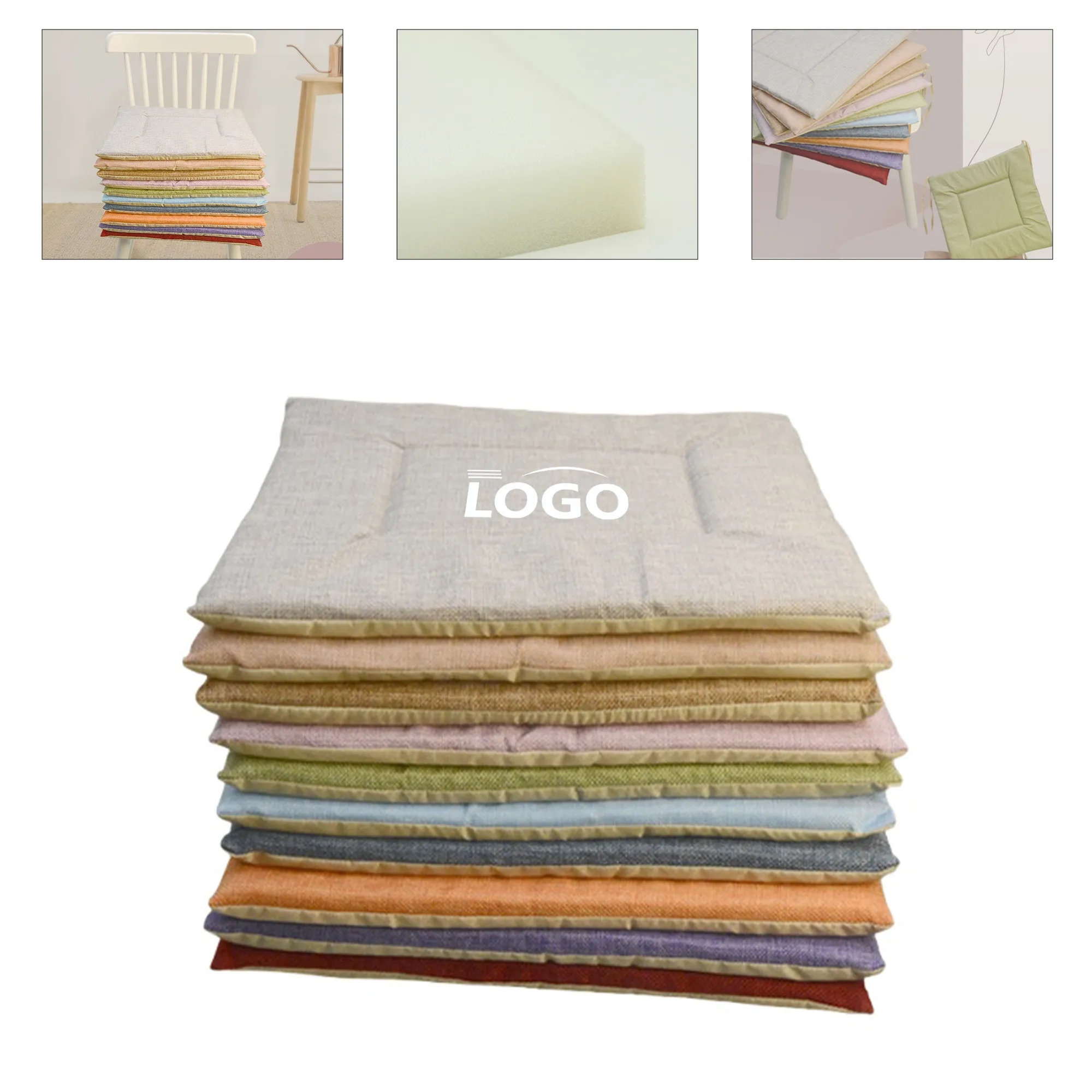 Natural Linen Square Seat Cushion With Removable Cover