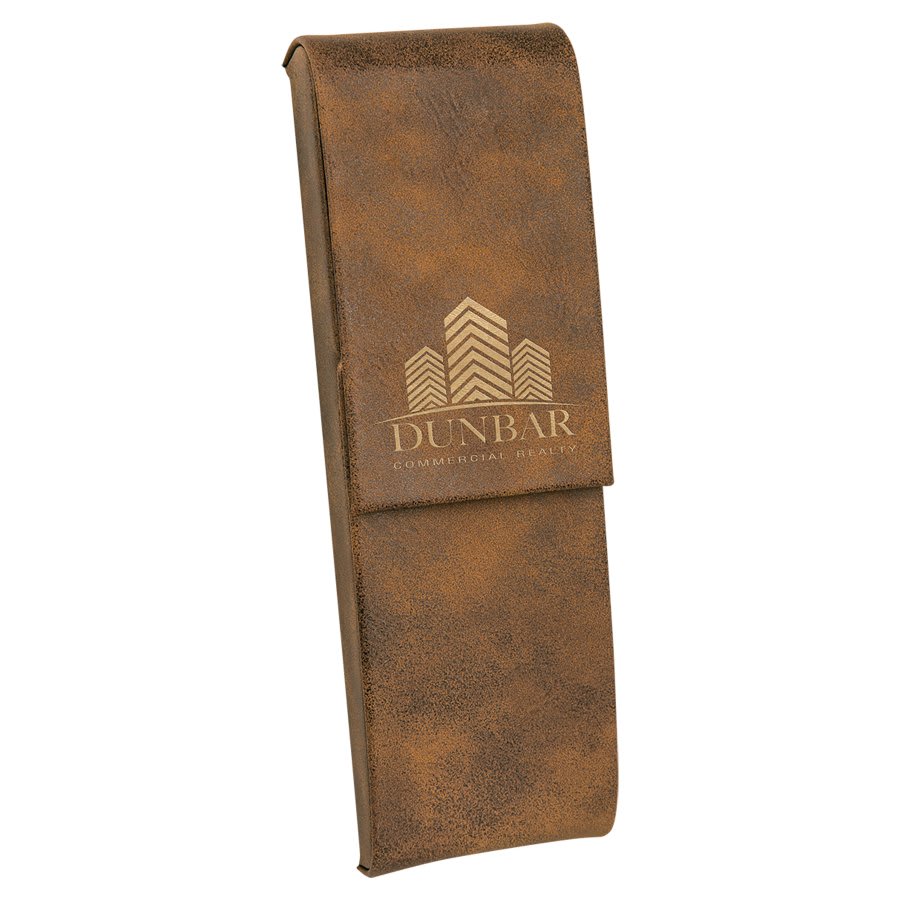 6 1/2" x 2" Rustic/Gold Leatherette Double Pen Case 1