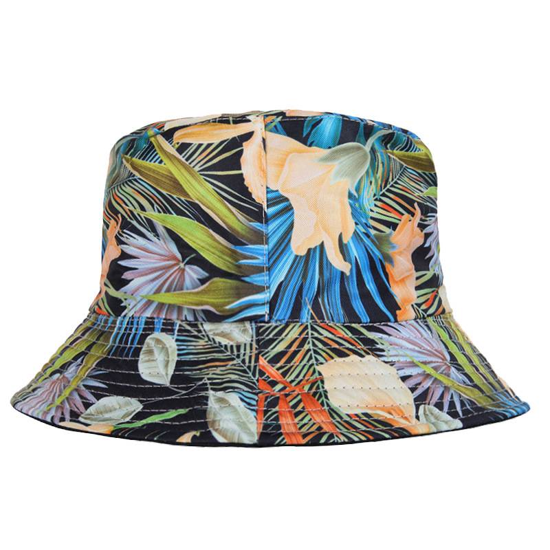 Polyester Bucket hat with tropical foliage pattern 3