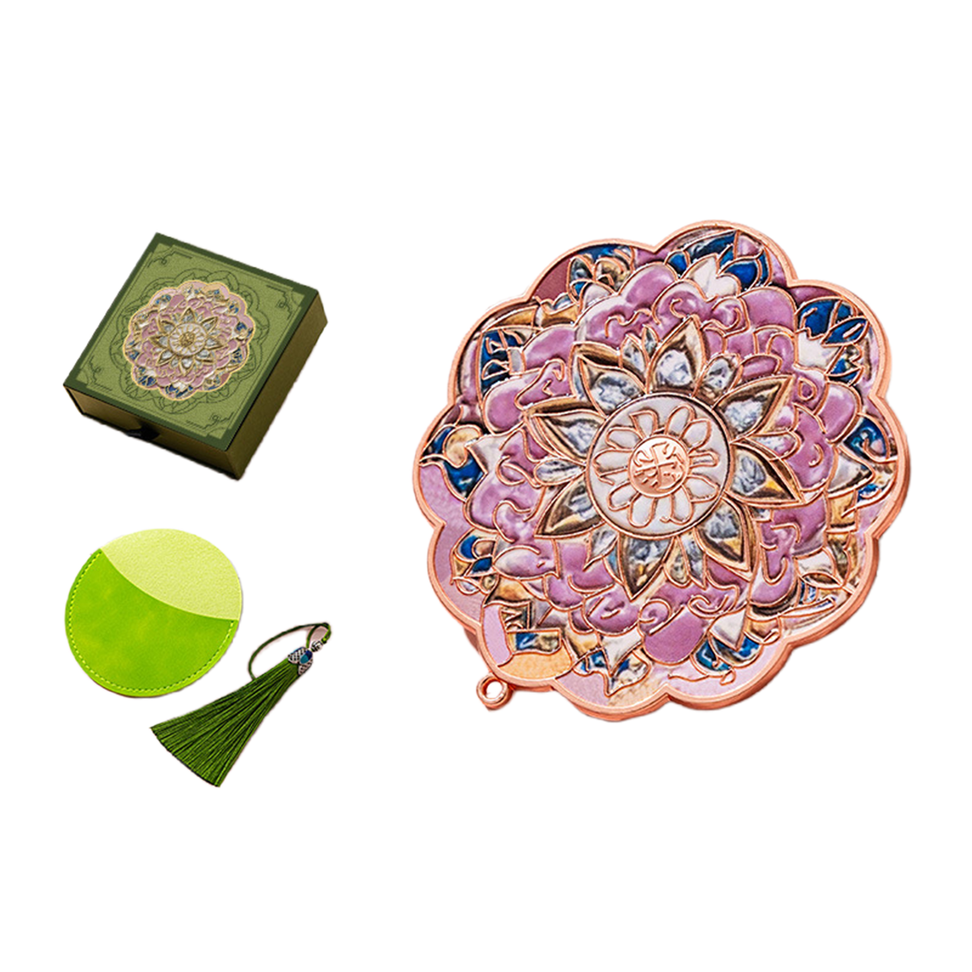 Pink Floral Portable Mirror with Embossed Texture 3