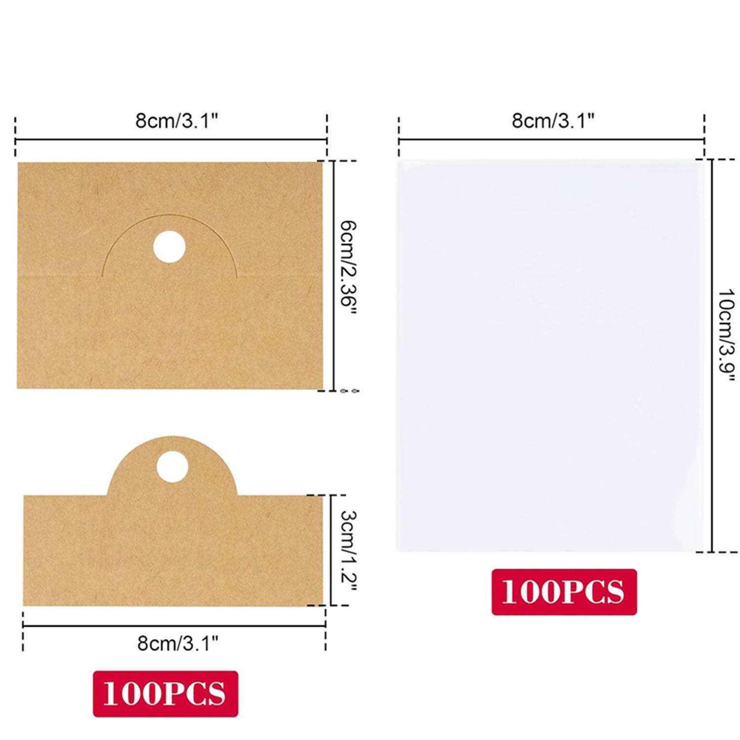 100pcs Kraft Paper Card Clear Plastic Jewelry Packaging Bag 4