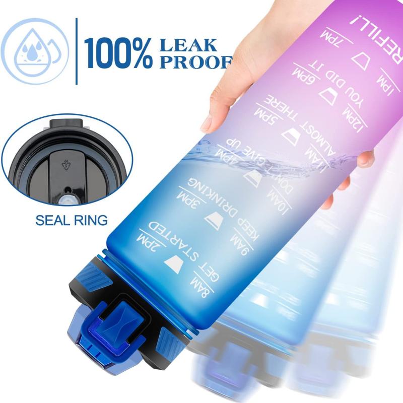 32oz Leakproof Motivational Water Bottle w/Straw & Time Marker 7