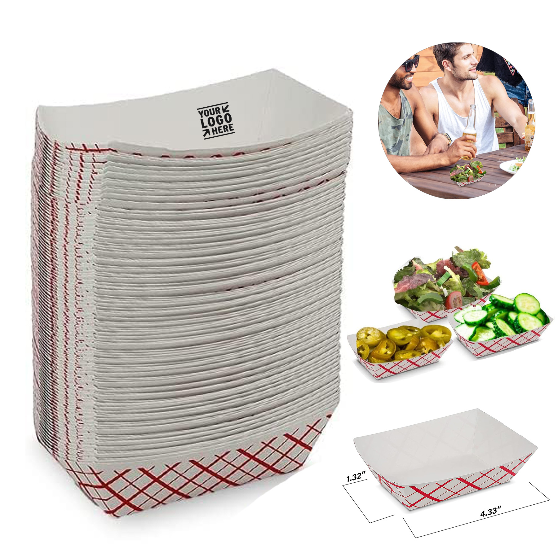 4*3*2 Inch 1/4 lb Small Disposable Plaid Classy Paper Food Boat Tray