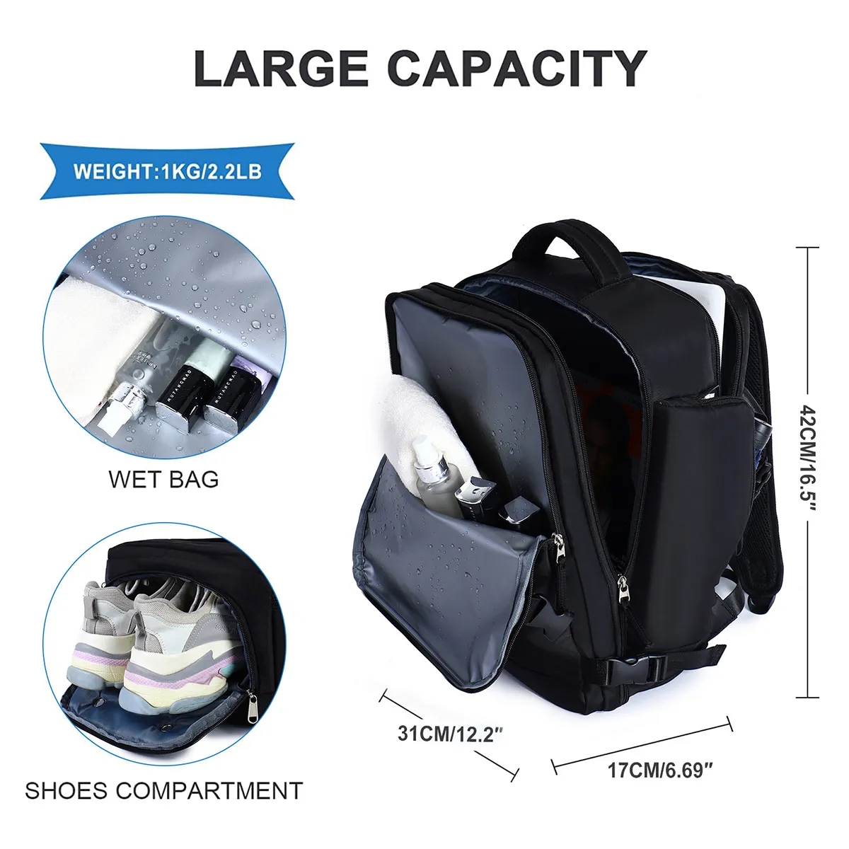 Waterproof Luggage Travel Backpack With Shoe Compartment 5