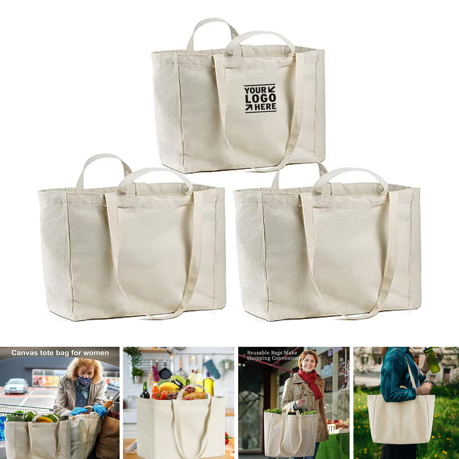 Reusable Shopping Foldable Washable Canvas Grocery Heavy Duty Tote Bag