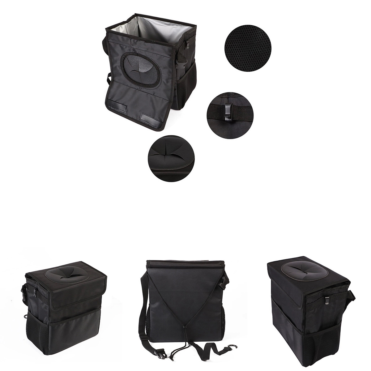 Car Trash Can With Lid And Storage Pockets 3