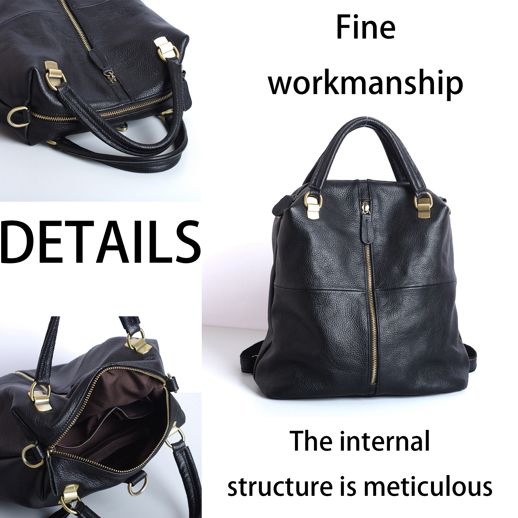 Genuine Leather Large capacity black backpack 5