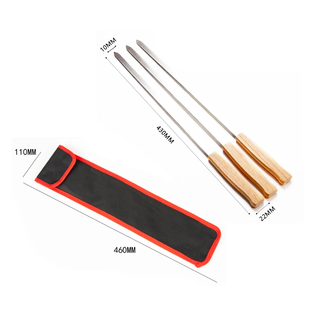 8-Piece Wooden Stainless Steel BBQ Forks Skewers Set w/ Bag 2