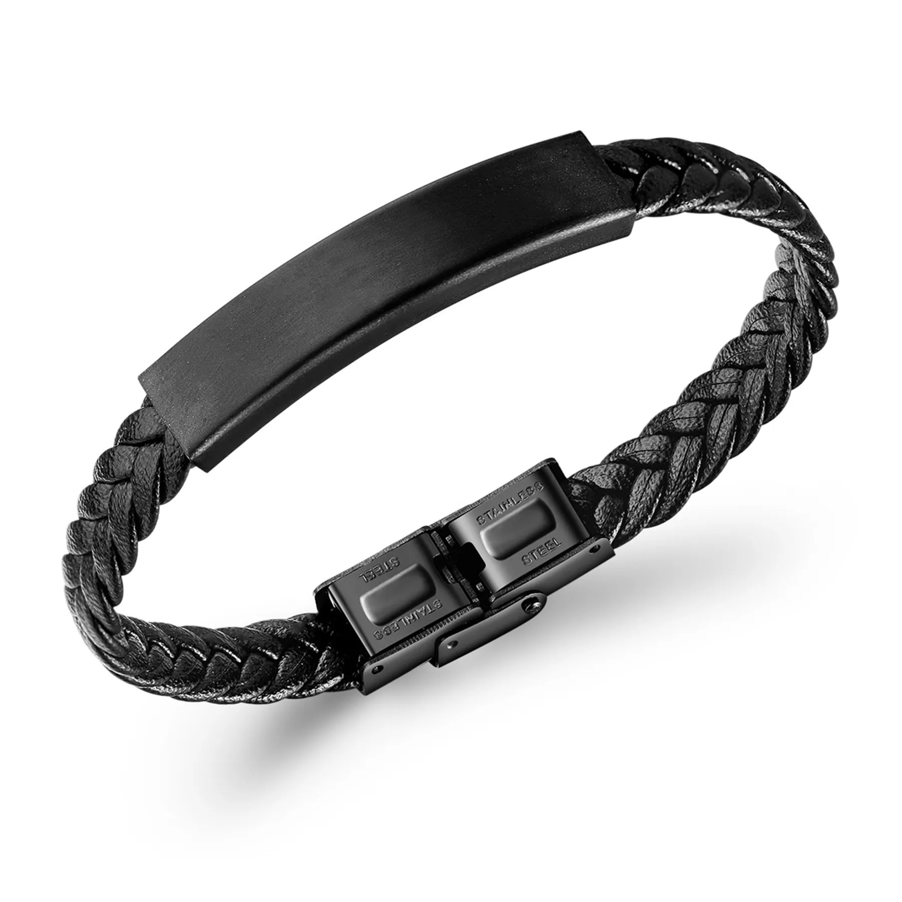 Leather Stainless Steel Bangle Bracelet 2