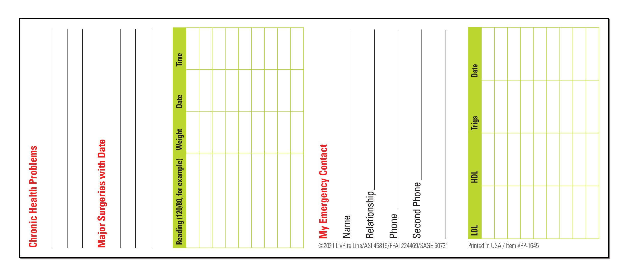 POCKET PAMPHLET - Your Health Statistics & Record Keeper Pocket Pamphlet 2