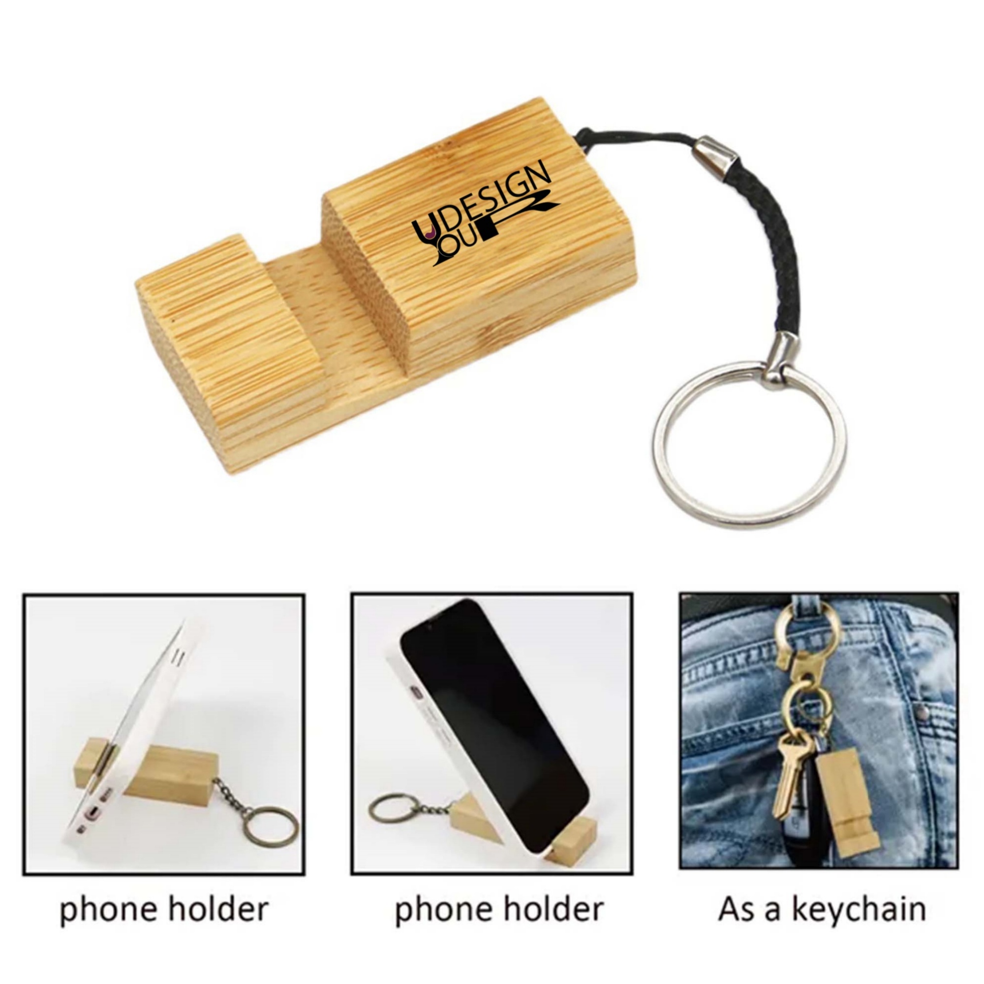 Bamboo Phone Holder with Key Chain 1