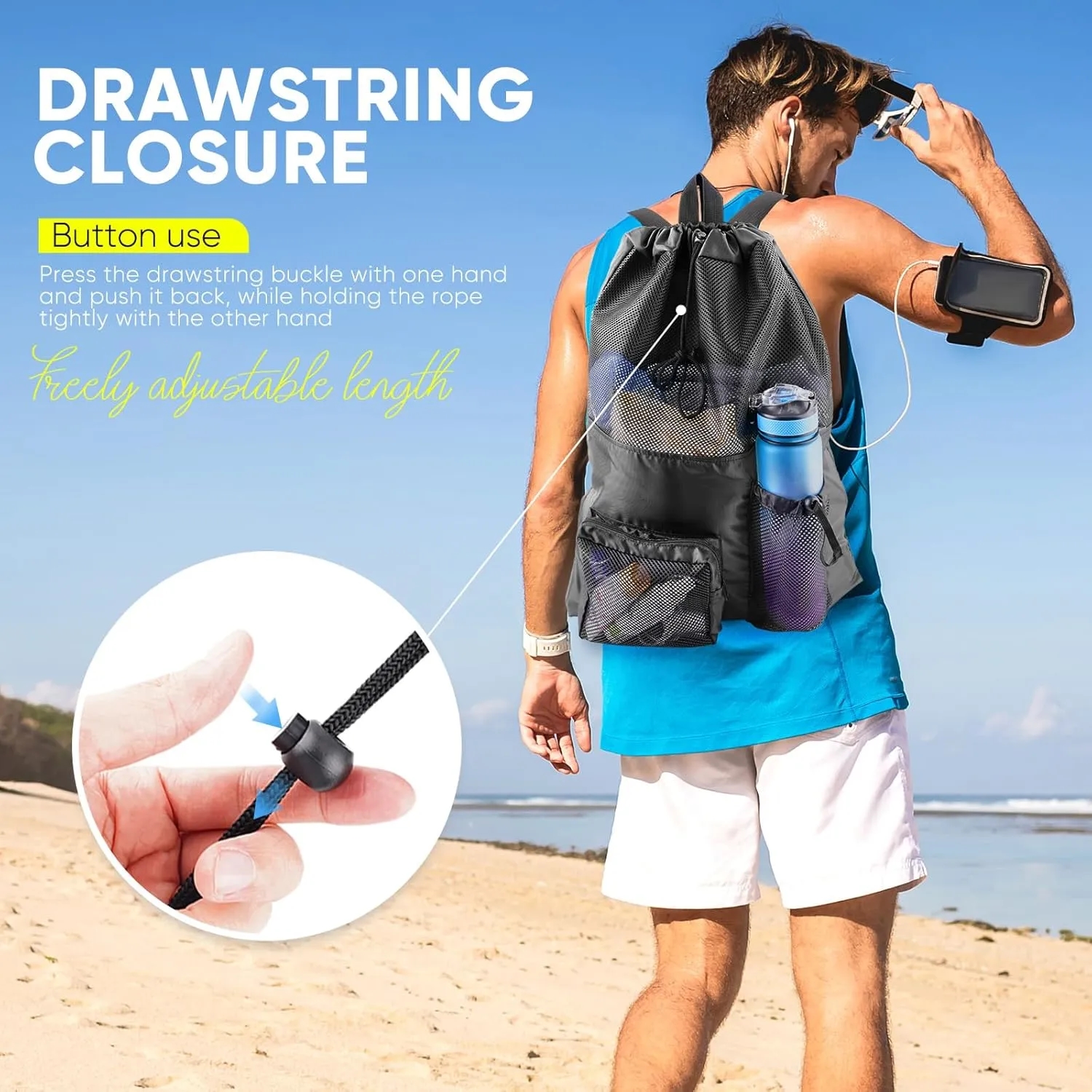 Beach Mesh Drawstring Backpack 4
