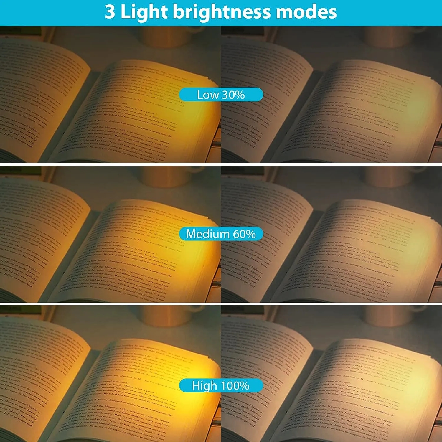 Custom USB Rechargeable Brightness Adjustable LED Read Light 4