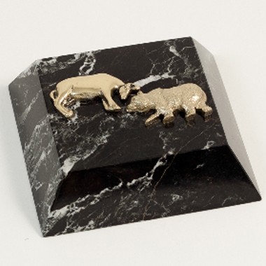 Black Solid Marble Paperweight with Brass Stock Market Symbol 1