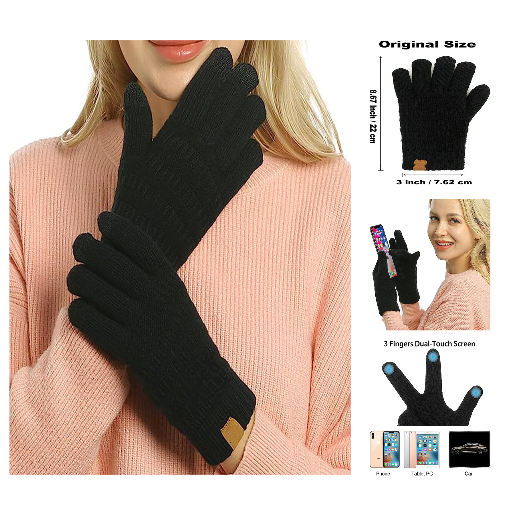 3 Fingers Dual-layer Touch Screen Texting Mitten Glove 1