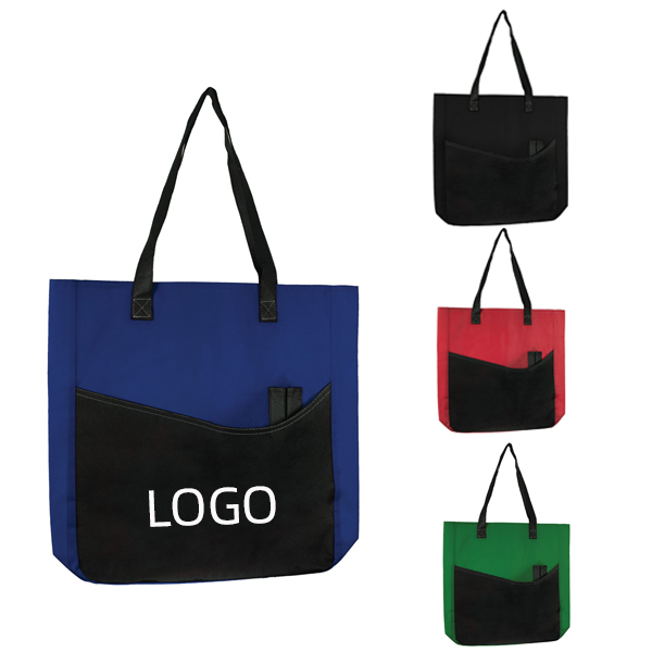 Non-Woven Tote Bag W/ Front Pocket & Slots For Pens 1