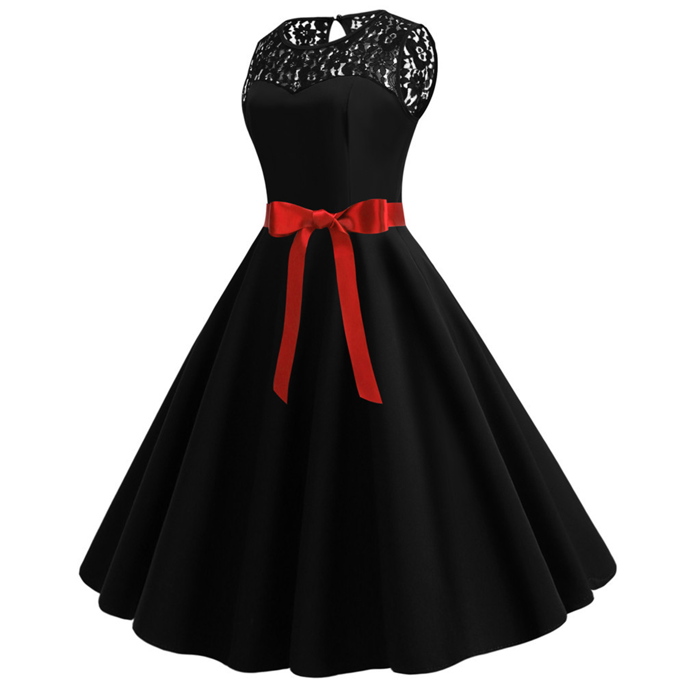 Polyester Retro Sleeveless Lace Patchwork Dress 27